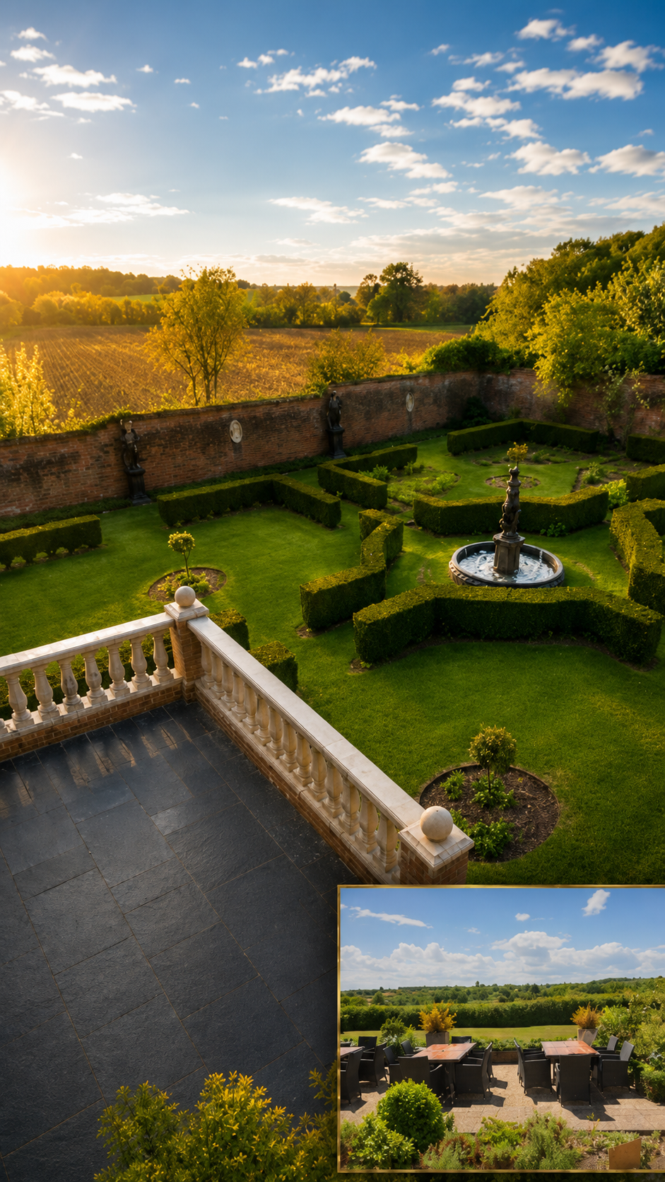 Manicured Terraces and Lawns